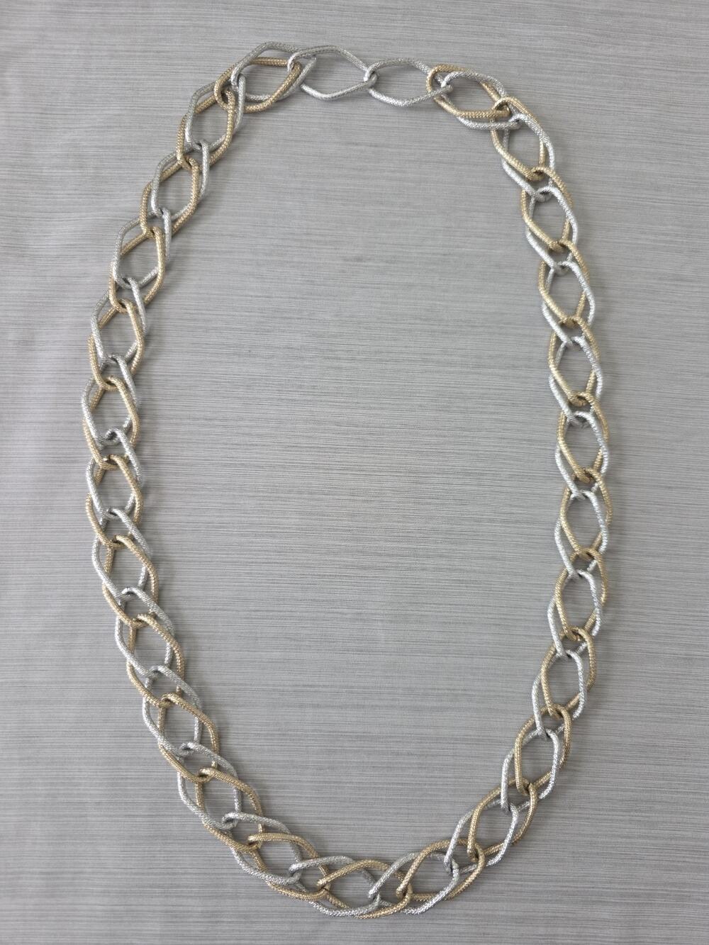 Two Tone Mixed Metal Design Statement Necklace Large Textured Interlocking Links